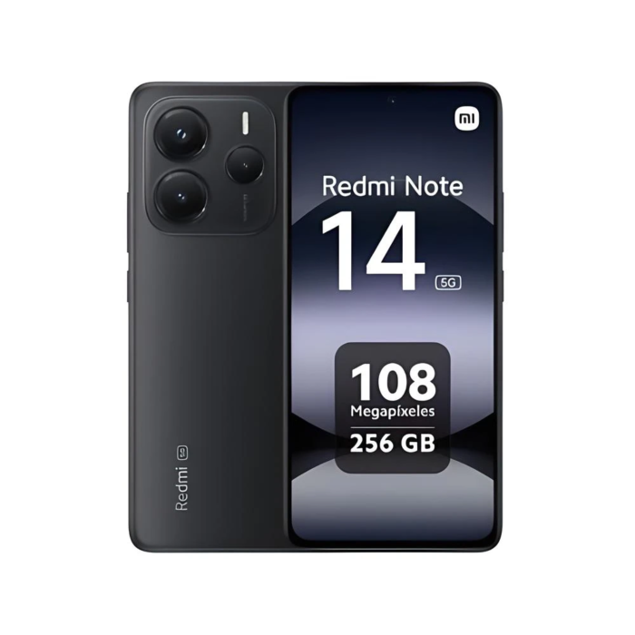 Xiaomi Redmi Note 14 5G negro con cámara triple y diseño resistente.